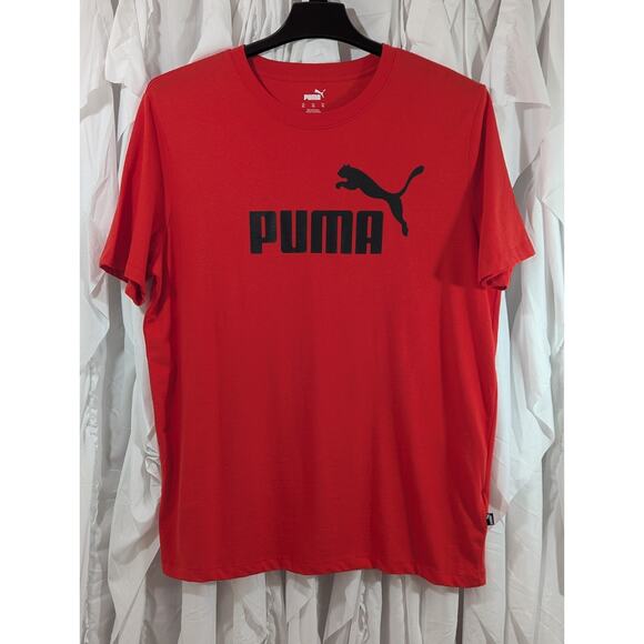 Puma Men's Essential Logo Soft Short Sleeve T-Shirt XL Red w/Black Logo - Picture 1 of 7
